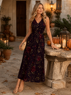 Plum Botanical Maxi Dress with Pockets | V-Neck Resort Dress