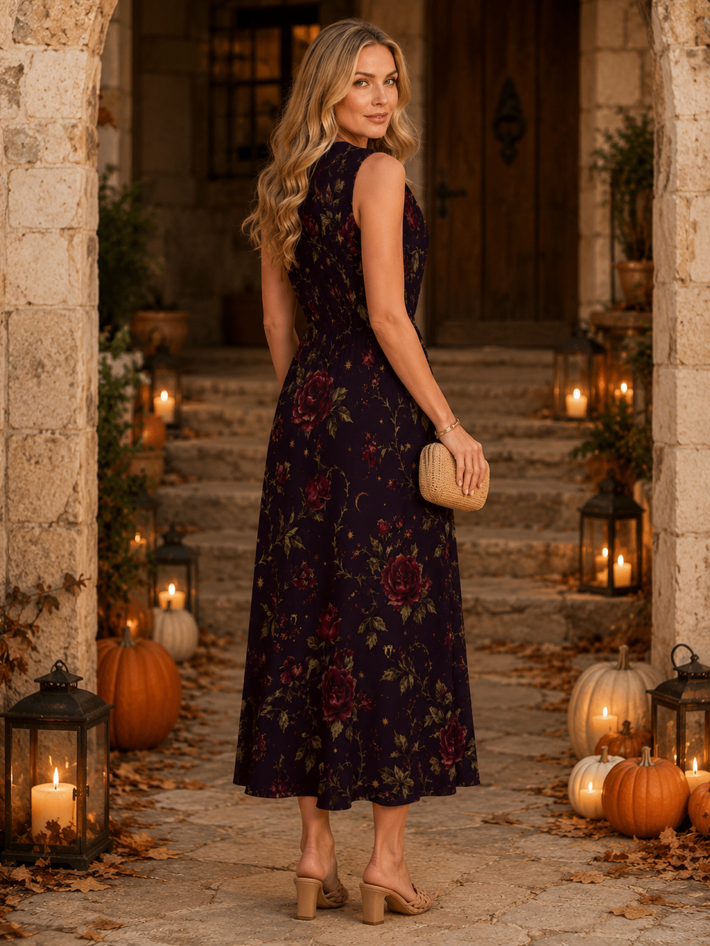 Plum Botanical Maxi Dress with Pockets | V-Neck Resort Dress