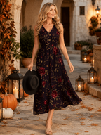 Plum Botanical Maxi Dress with Pockets | V-Neck Resort Dress