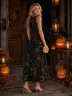 Forest Botanical Maxi Dress with Pockets | V-Neck Resort Dress