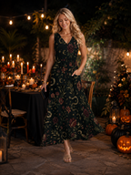 Forest Botanical Maxi Dress with Pockets | V-Neck Resort Dress