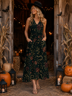 Forest Botanical Maxi Dress with Pockets | V-Neck Resort Dress