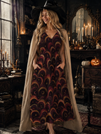 Burgundy Night Garden Maxi Dress with Pockets | V-Neck