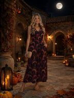 Burgundy Night Garden Maxi Dress with Pockets | V-Neck