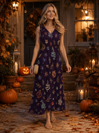 Midnight Floral Maxi Dress with Pockets | V-Neck Resort Dress