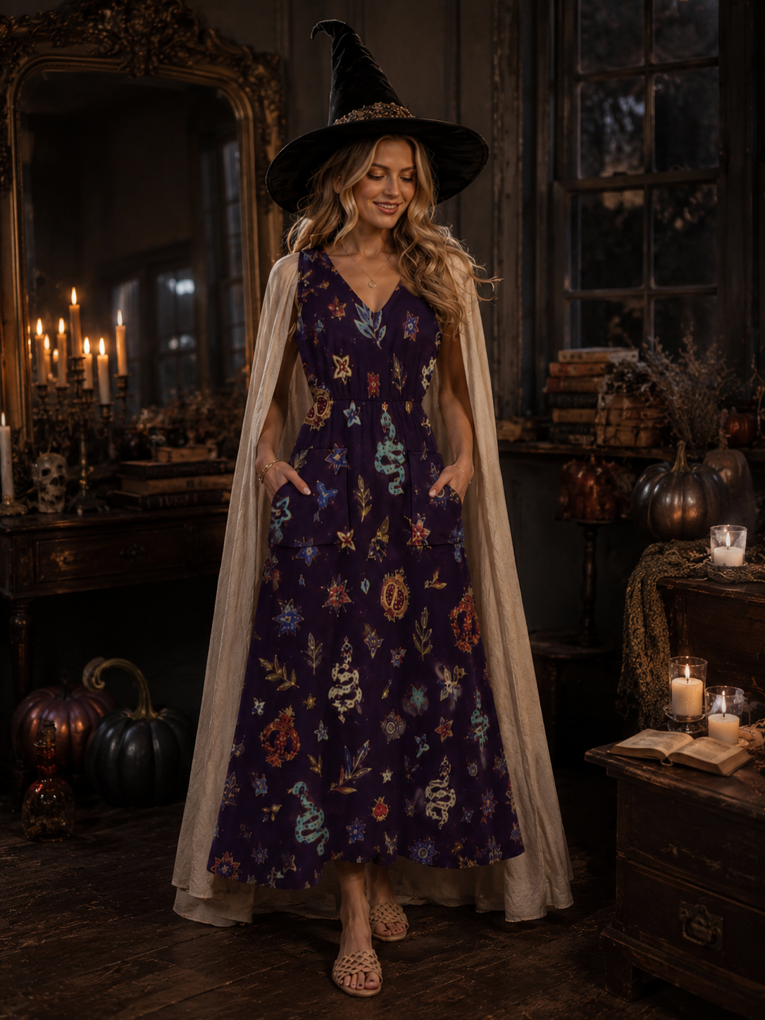 Midnight Floral Maxi Dress with Pockets | V-Neck Resort Dress