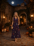 Midnight Floral Maxi Dress with Pockets | V-Neck Resort Dress
