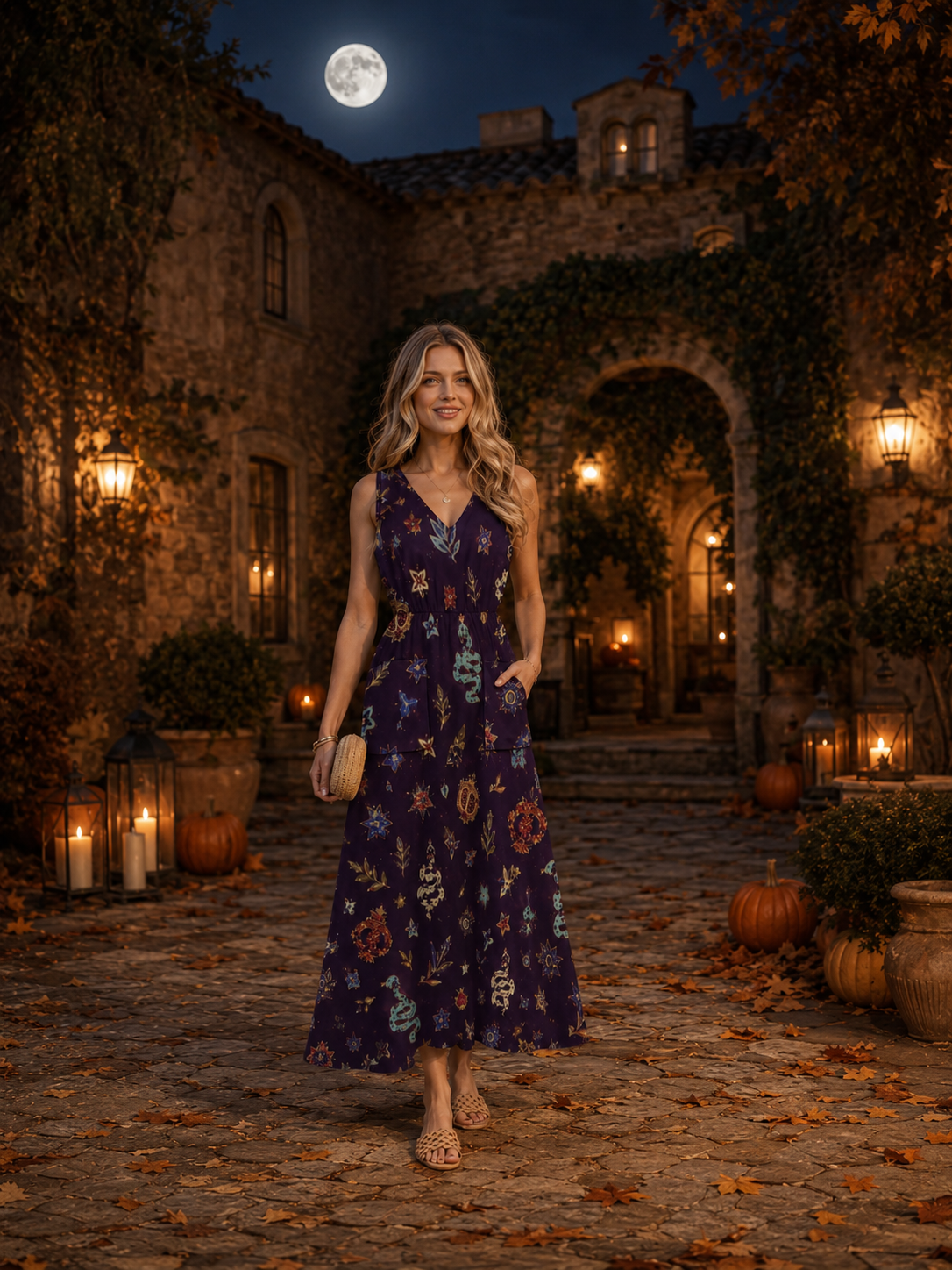 Midnight Floral Maxi Dress with Pockets | V-Neck Resort Dress