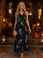 Moonlit Navy Maxi Dress with Pockets | Celestial V-Neck Dress