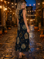 Moonlit Navy Maxi Dress with Pockets | Celestial V-Neck Dress