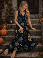 Moonlit Navy Maxi Dress with Pockets | Celestial V-Neck Dress