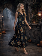 Moonlit Navy Maxi Dress with Pockets | Celestial V-Neck Dress