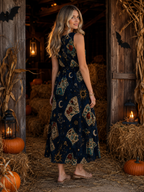 Moonlit Navy Maxi Dress with Pockets | Celestial V-Neck Dress