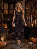 Burgundy Floral Maxi Dress with Pockets | V-Neck Resort Dress