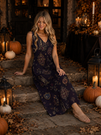Burgundy Floral Maxi Dress with Pockets | V-Neck Resort Dress
