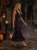 Burgundy Floral Maxi Dress with Pockets | V-Neck Resort Dress