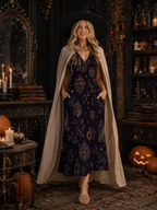 Burgundy Floral Maxi Dress with Pockets | V-Neck Resort Dress