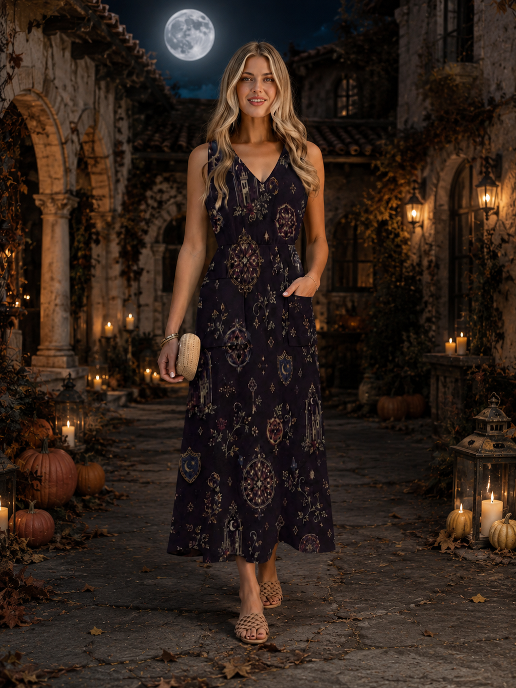 Burgundy Floral Maxi Dress with Pockets | V-Neck Resort Dress