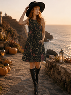 Midnight Botanical A-Line Mini Dress with Pockets | Wearable Art