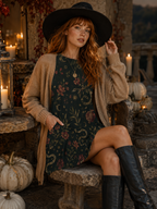 Midnight Botanical A-Line Mini Dress with Pockets | Wearable Art