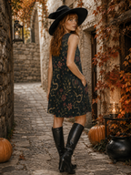 Midnight Botanical A-Line Mini Dress with Pockets | Wearable Art