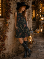 Midnight Botanical A-Line Mini Dress with Pockets | Wearable Art