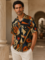 Men’s Retro Halloween Hawaiian Shirt | Geometric Pumpkin Eye