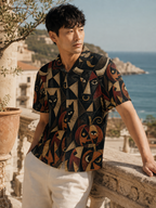 Men’s Gothic Halloween Hawaiian Shirt | Black Cat Pumpkin