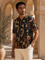 Men’s Gothic Halloween Hawaiian Shirt | Black Cat Pumpkin