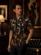Men’s Gothic Halloween Hawaiian Shirt | Black Cat Pumpkin
