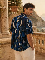 Men’s Celestial Moon Hawaiian Shirt | Navy Owl Camp Collar