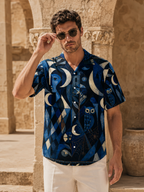 Men’s Celestial Moon Hawaiian Shirt | Navy Owl Camp Collar