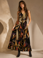 Gothic Halloween Maxi Dress with Pockets | Black Cat Pumpkin