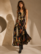 Gothic Halloween Maxi Dress with Pockets | Black Cat Pumpkin