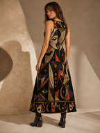 Gothic Halloween Maxi Dress with Pockets | Black Cat Pumpkin