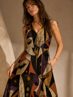 Gothic Halloween Maxi Dress with Pockets | Black Cat Pumpkin