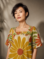 Retro Floral Maxi Dress, Square Neck