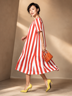 Red & White Cabana Stripe Maxi Dress, Square Neck