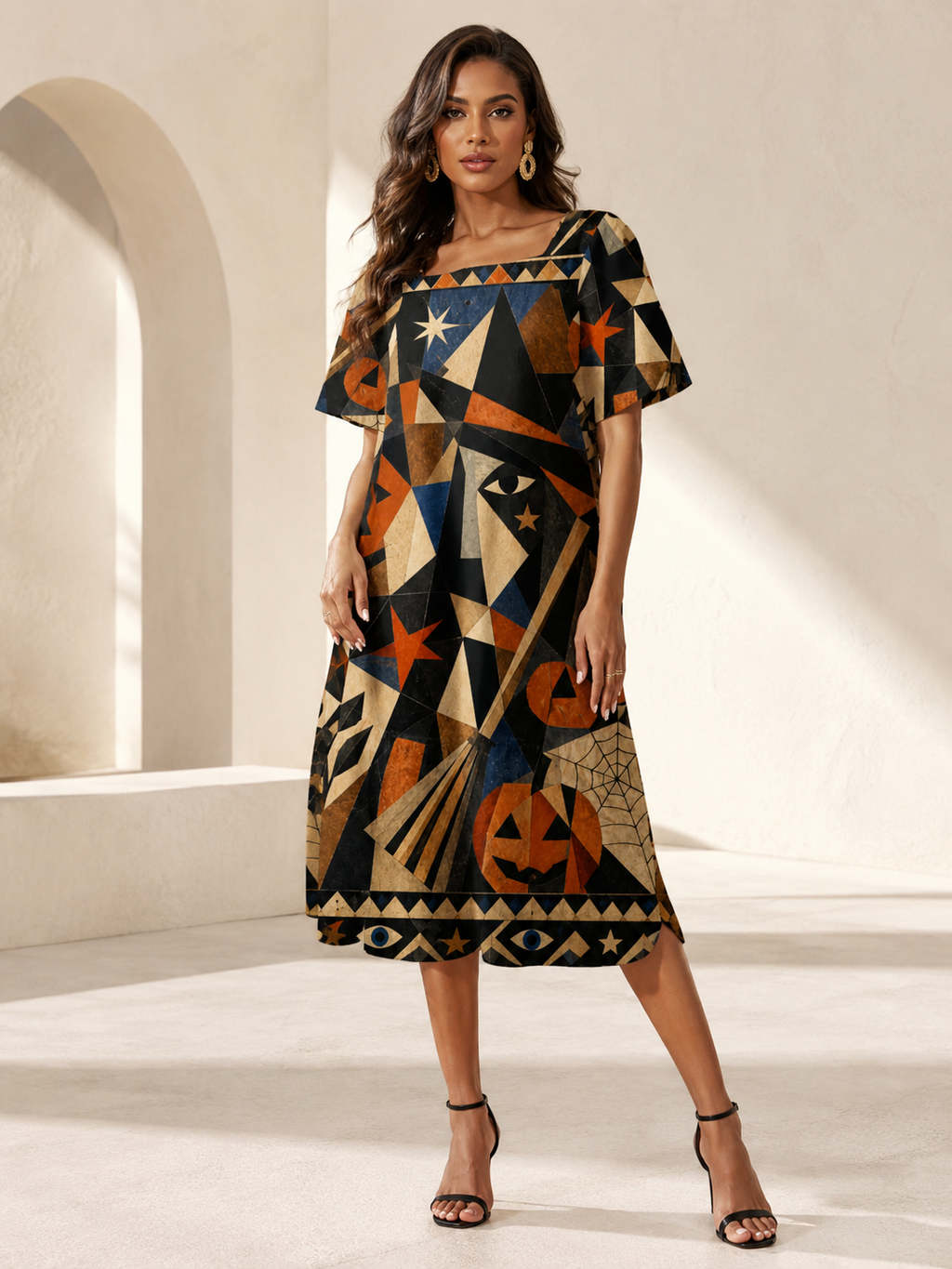 Geometric Halloween Maxi Dress