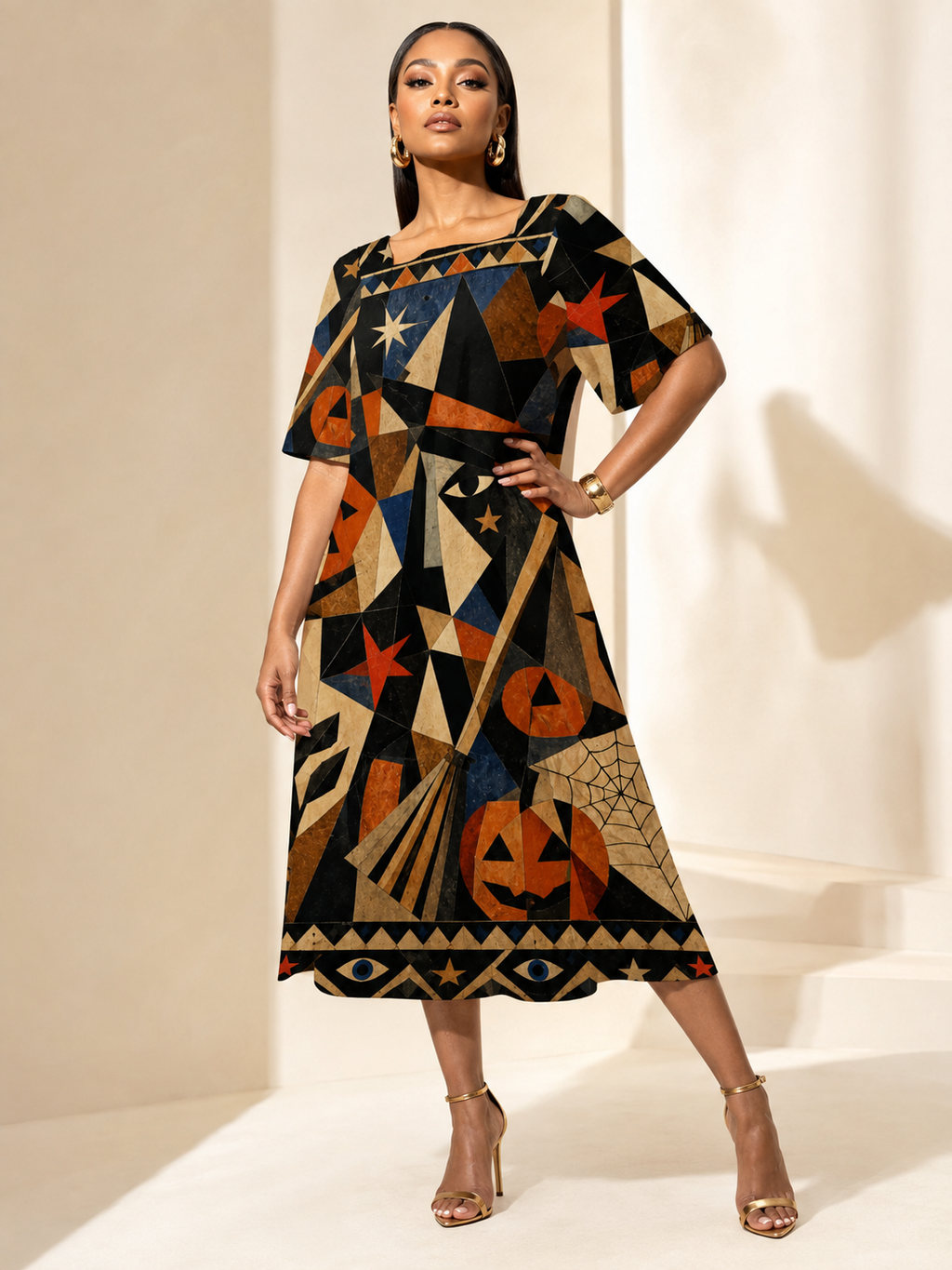 Geometric Halloween Maxi Dress