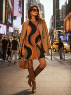 Retro Wave A-Line Mini Dress with pockets – product view