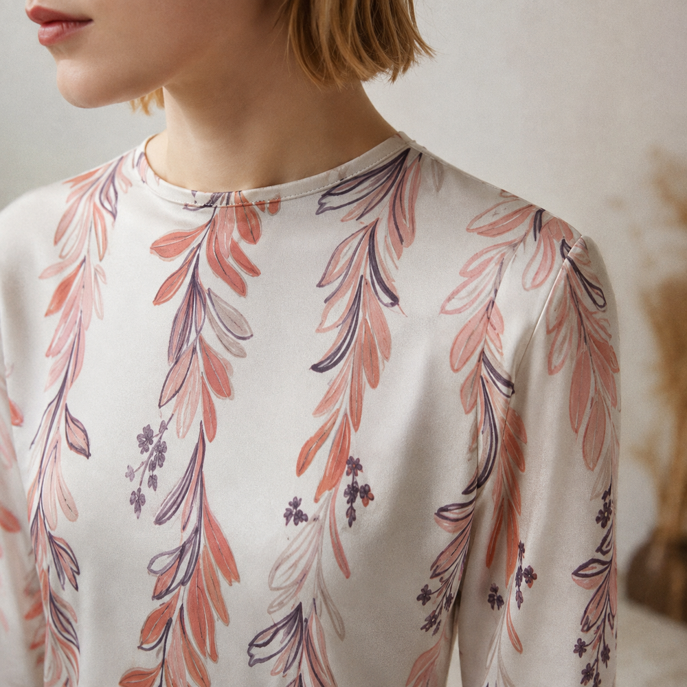 Ivory Botanical Long Sleeve Shift Dress, Watercolor Mini