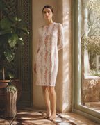 Ivory Botanical Long Sleeve Shift Dress, Watercolor Mini