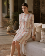 Ivory Botanical Long Sleeve Shift Dress, Watercolor Mini