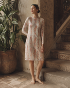 Ivory Botanical Long Sleeve Shift Dress, Watercolor Mini