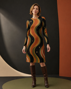 Celestial Wave Long Sleeve Dress, 70s Cosmic Mini