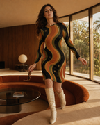 Celestial Wave Long Sleeve Dress, 70s Cosmic Mini
