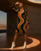 Celestial Wave Long Sleeve Dress, 70s Cosmic Mini