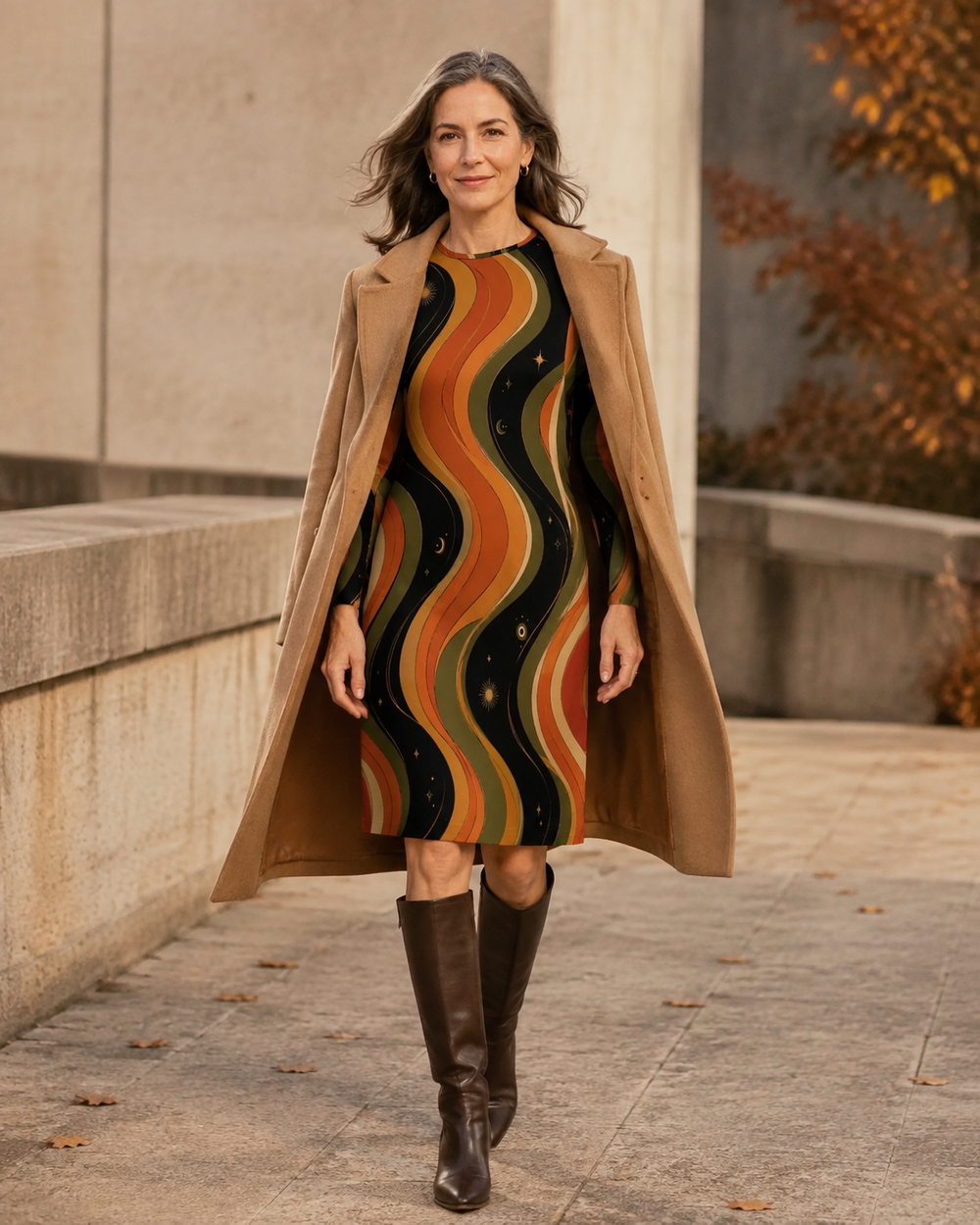 Celestial Wave Long Sleeve Dress, 70s Cosmic Mini