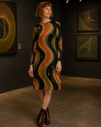 Celestial Wave Long Sleeve Dress, 70s Cosmic Mini